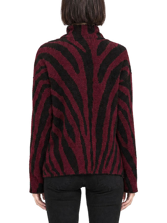 Tailor Made Knitwear Дамски Пуловер с Дълъг Ръкав с Животински Принт в Черно и Бордо