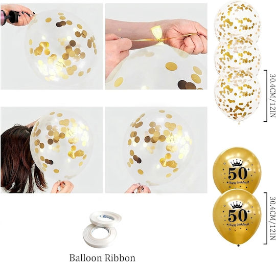 50th Birthday Decoration Set Garland Balloons Black Gold 36 Pcs