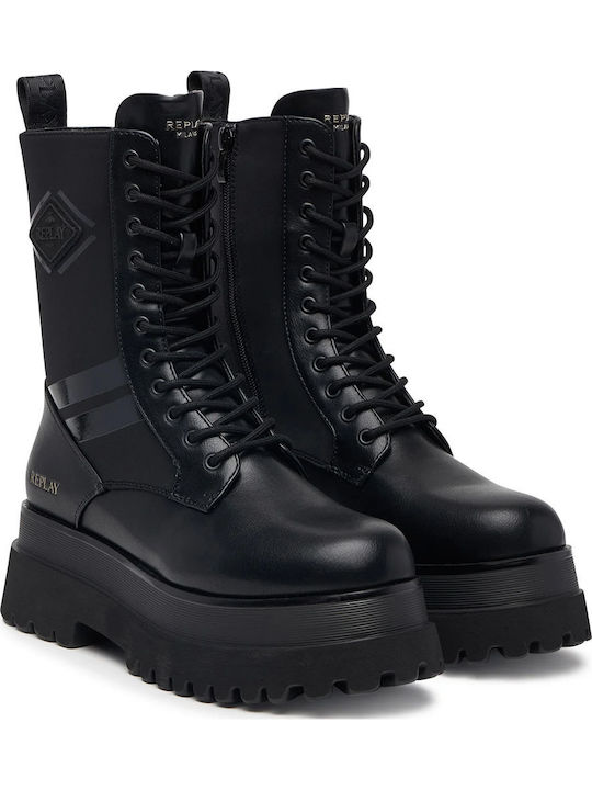 Any Sway Damen-Lederstiefeletten im Bikerstil mit mittelhohem Absatz in Schwarz
