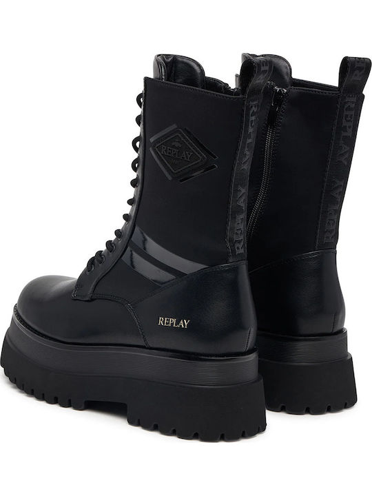 Any Sway Damen-Lederstiefeletten im Bikerstil mit mittelhohem Absatz in Schwarz