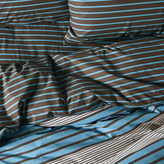 Kentia Versus Single Fitted Sheet Set 90x200+35cm Blue - Brown - Beige (3 Pieces)