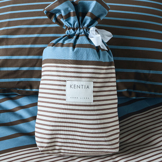 Kentia Versus Single Fitted Sheet Set 90x200+35cm Blue - Brown - Beige (3 Pieces)