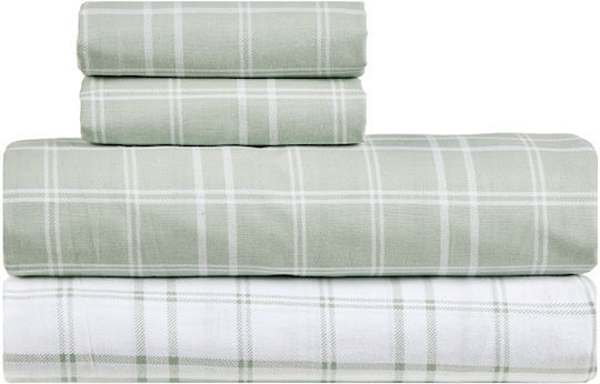 Kentia Jinu Single Fitted Sheet Set 90x200+35cm Light Green - White (3pcs)