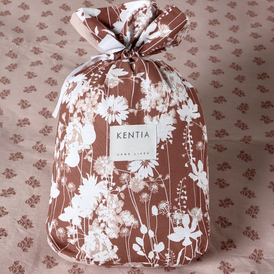 Kentia Versus King Size Sheet Set with Elasticated Fitted Sheet 180x200+35cm Terracotta - White (4 Pieces)