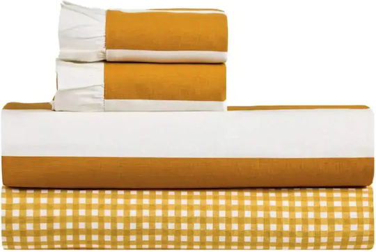 Kentia Vesus Iokasti Double Bed Sheet Set 240x270cm Mustard - White (4pcs)