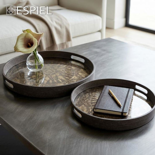 Espiel Decorative Glass Round Tray 39.5x39.5x4cm 2 Pieces