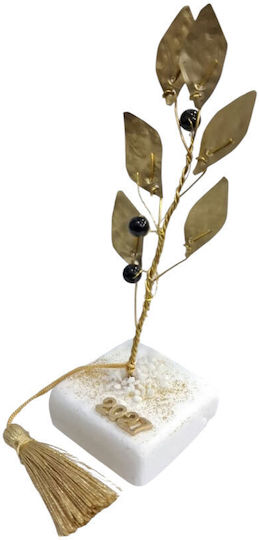 Kalliopi Silver Talisman de Anul Nou de Birou Ramură de Măslin din Piatră Bronz 2027 9x14cm