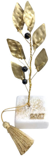 Kalliopi Silver Talisman de Anul Nou de Birou Ramură de Măslin din Piatră Bronz 2027 9x14cm