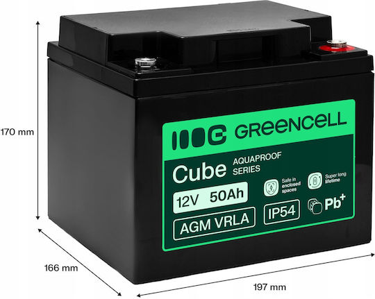 Green Cell AGM12V50AH-H UPS Battery with 50Ah Capacity and 12V Voltage