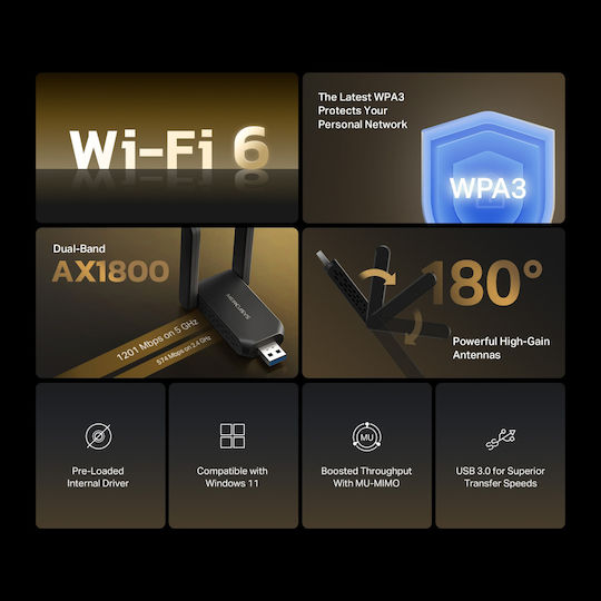 Mercusys Ma72xh Αντάπτορας Δικτύου USB με Ασύρματη Σύνδεση Wi-Fi