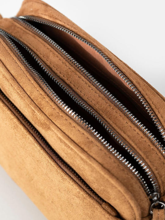 Damen-Crossbody-Tasche aus Wildleder in Camel