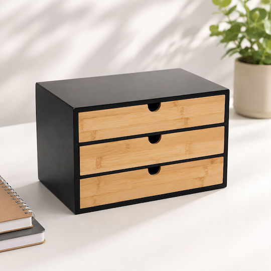 Relaxdays Organizator de Birou cu 3 Sertare 33x21x20 cm Negru