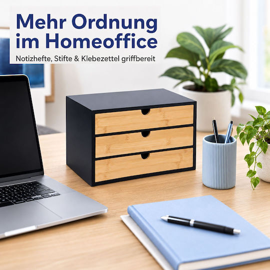 Relaxdays Organizator de Birou cu 3 Sertare 33x21x20 cm Negru