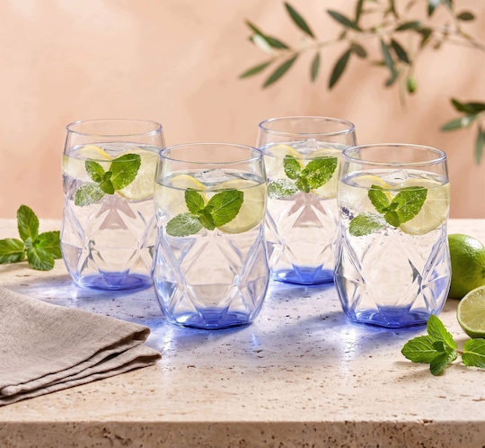 Vialli Design Geo Σετ Ποτήρια Κοκτέιλ Γυάλινα Μπλε 450ml 4τμχ