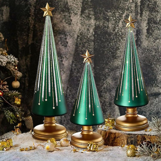Beleuchteter Weihnachtsbaum aus Glas, batteriebetrieben, Weiß, 3 Stück Beleuchteter Weihnachtsbaum aus Glas, batteriebetrieben, Weiß, 3 Stück