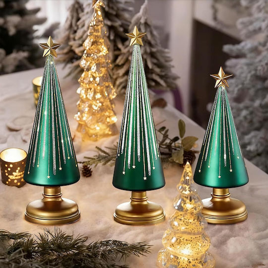 Decorațiune Luminoasă de Crăciun, Brăduț Decorativ din Sticlă, cu Baterii, Alb, 3 Bucăți
