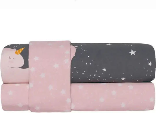 Kentia Σετ Σεντόνια Μονά Βαμβακερά Grey Brown - Pink - White 160x270cm 3τμχ