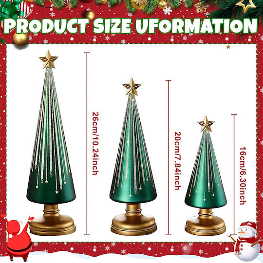 Decorațiune Luminoasă de Crăciun, Brăduț Decorativ din Sticlă, cu Baterii, Alb, 3 Bucăți
