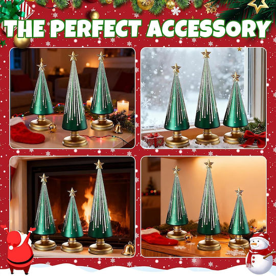 Decorațiune Luminoasă de Crăciun, Brăduț Decorativ din Sticlă, cu Baterii, Alb, 3 Bucăți