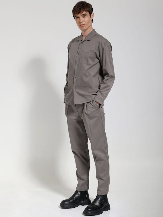 Μακρυμάνικο Overshirt σε Κανονική Γραμμή Γκρι