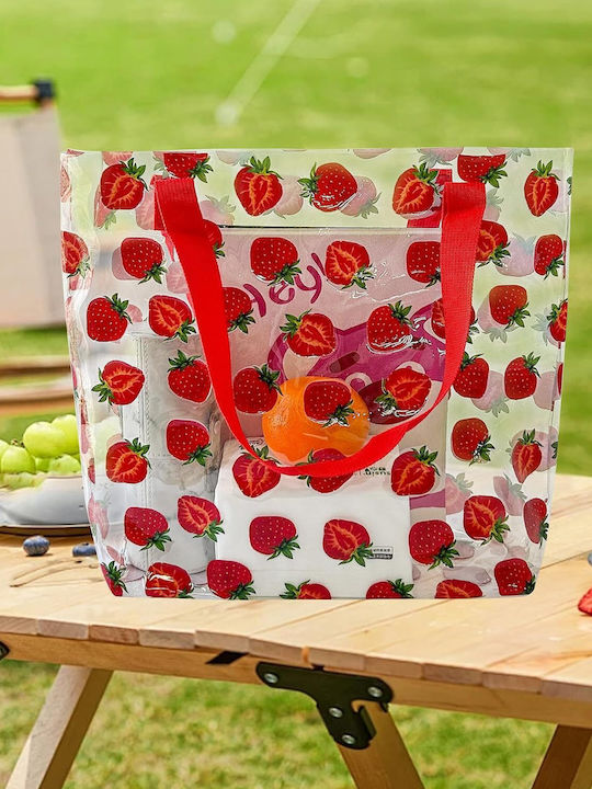 Strawberries Πλαστική Τσάντα Θαλάσσης με Νεσεσέρ Κόκκινη