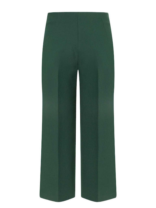 Grüne Damen-Stoffhose mit Hohem Bund und Geradem Bein
