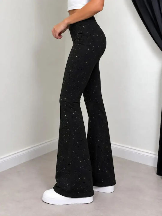Damen-Stoffhose mit hohem Bund und ausgestelltem Bein in Slim Fit Schwarz