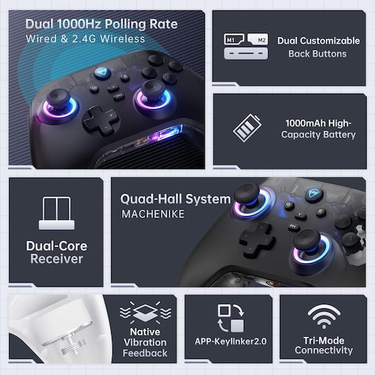 G3 V2 cu Stație de Încărcare Gamepad Wireless pentru Android / PC / Switch / iOS Alb