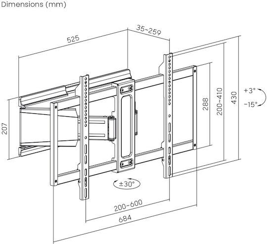 Maclean Energy MC-881 N Βάση Τηλεόρασης Τοίχου έως 90" και 65kg Μαύρο