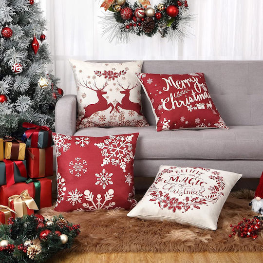 Christmas Pillowcases Set 4 Soft Red White 45x45 Cm Christmas Pillowcases Set 4 Soft Red White 45x45 Cm