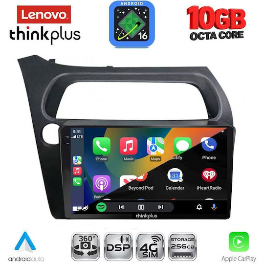 Lenovo Auto-Audiosystem für BMW X2 / X6 Honda Civic 2006–2012 (Bluetooth/USB/WiFi/GPS/Apple CarPlay/Android Auto) mit 9-Zoll-Touchscreen