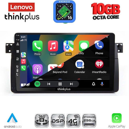 Lenovo Auto-Audiosystem für BMW E46 / X2 / X6 1998–2005 (Bluetooth/USB/WiFi/GPS/Apple CarPlay/Android Auto) mit 9"-Touchscreen