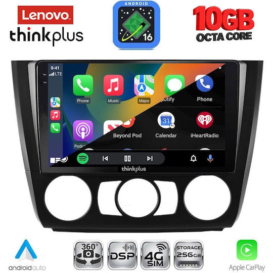 Lenovo Sistem Audio Auto pentru BMW Seria 1 / X2 / X6 2004-2013 cu Aer Condiționat (Bluetooth/USB/WiFi/GPS/Apple-Carplay/Android-Auto) cu Ecran Tactil de 9"