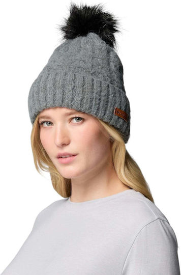 Winter Blur Pom Pom Beanie Unisex Fleece Knitted Beanie in Grey