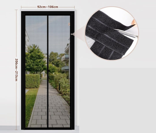 Pet Friendly Door Mosquito Net with Velcro and Magnetic Closure, Black Polyester, 206x102cm