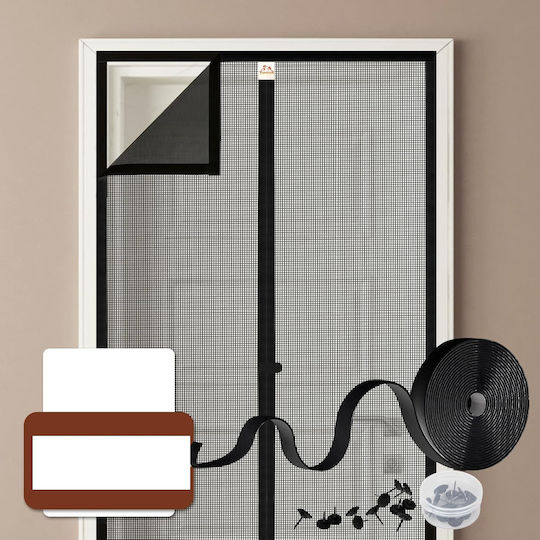 Pet Friendly Door Mosquito Net with Velcro and Magnetic Closure, Black Polyester, 206x102cm