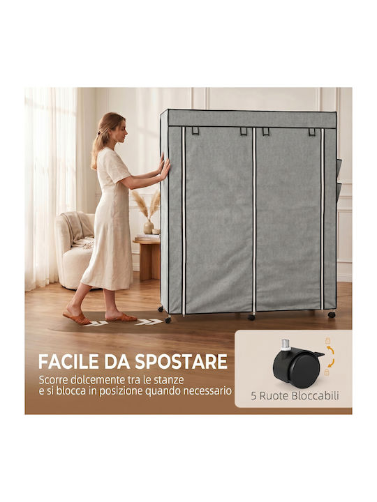 HomCom Fabric Wardrobe with Zipper and Shelves in Grey