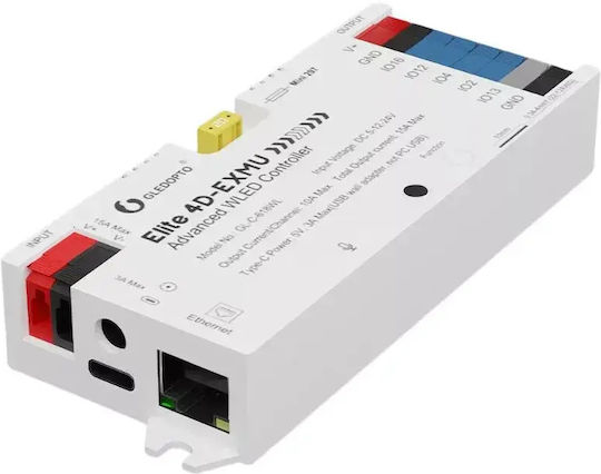 Gledopto Elite 4d-exmu Advanced WLED-Controller – Vierkanaliger RGBIC-LED-Controller mit Mikrofon, USB-C, ESP32, Wi-Fi und Ethernet GL-C-618WL