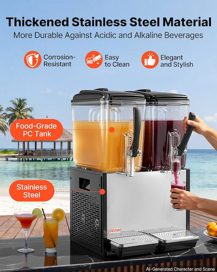 Vevor Double Cold Beverage Dispenser 2x12 L