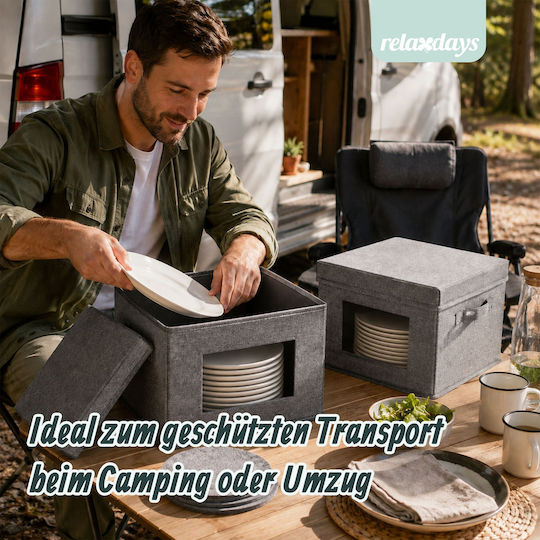 Relaxdays Stoff-Aufbewahrungsbox mit Deckel Grau 20.5x30.5x30.5cm 2 Stück