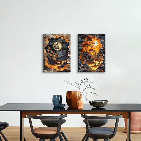 Abstract Chinese Canvas Paintings Set 2 Pieces 40x60 Cm