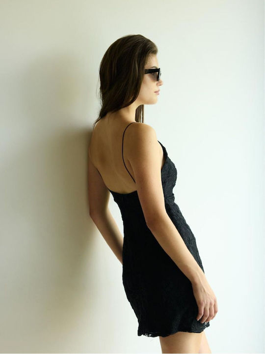 Summer Mini Evening Dress with Lace Black