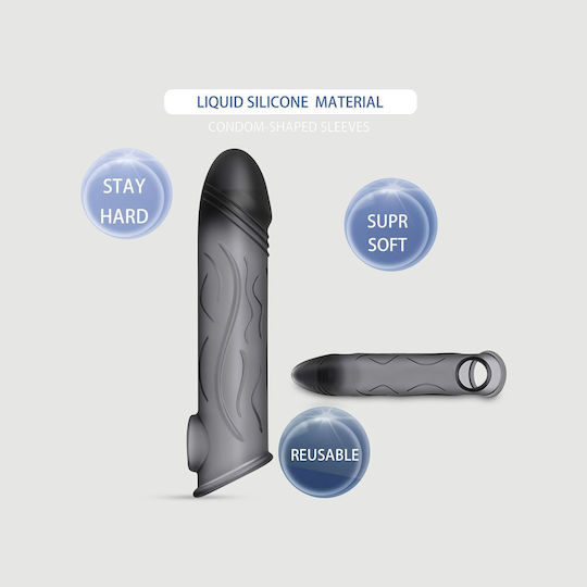 Elastische Penis-Silikonhülle Mit Erhabenen Adern Liquid Silicone Veined Penis Sleeve 15,7 Cm Schwarz
