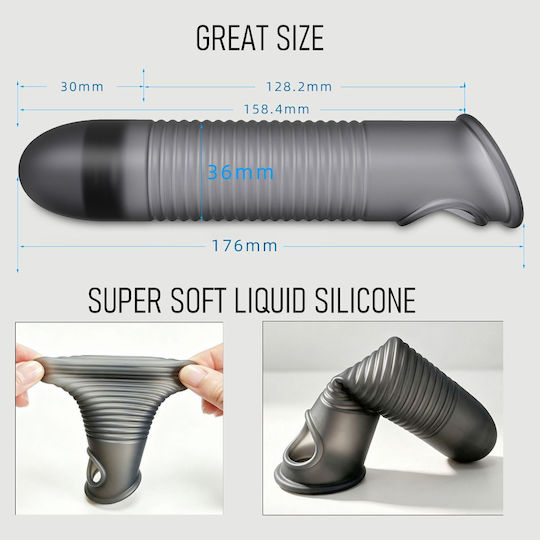 Elastische Silikon-Penishülle mit Rippen Flexible Ribbed Silicone Penis Sleeve 17,6 cm Schwarz
