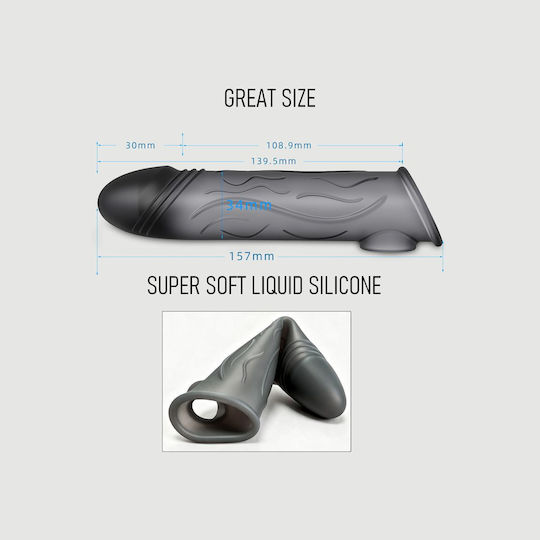 Elastische Penis-Silikonhülle Mit Erhabenen Adern Liquid Silicone Veined Penis Sleeve 15,7 Cm Schwarz