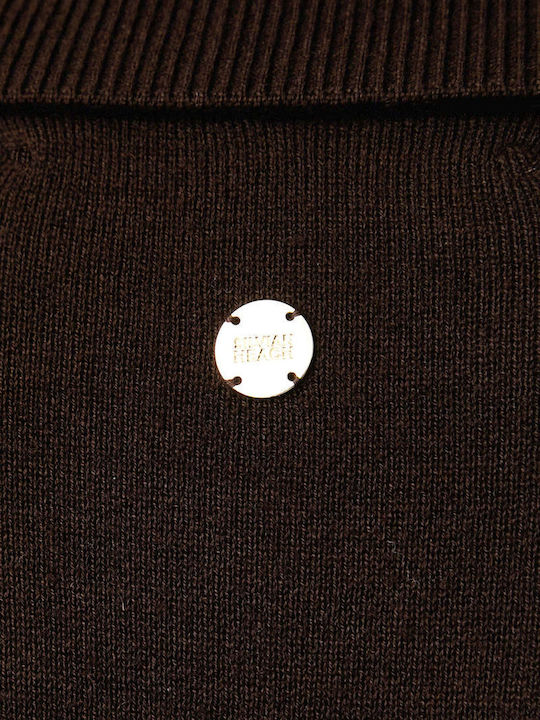 Women's Long Sleeve Brown Polo Blouse