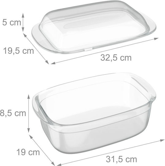 Relaxdays Rectangular Glass Oven Dish with Lid 32.5x19.5x13cm