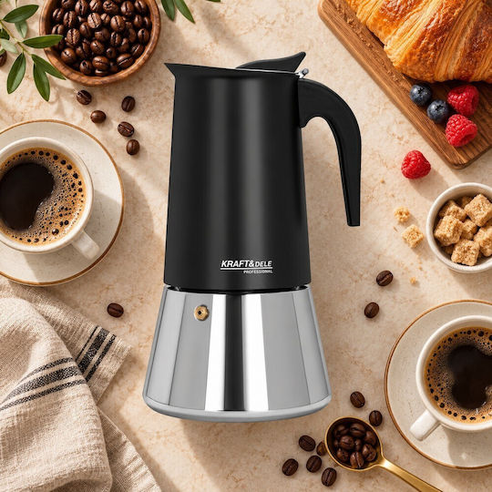 Kraft & Dele 12-Cup Stovetop Espresso Pot Inox Black