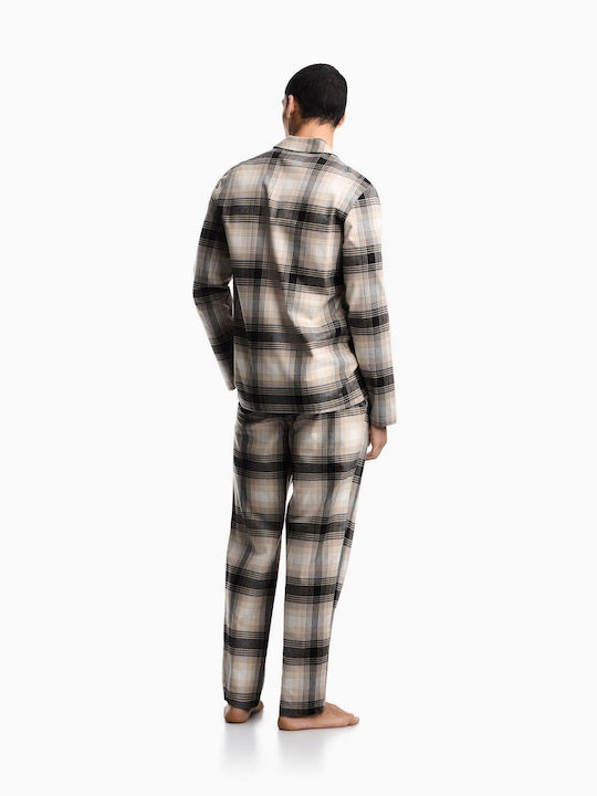 Emporio Armani Winterlicher Karierter Herrenpyjama aus Baumwolle Clay Check