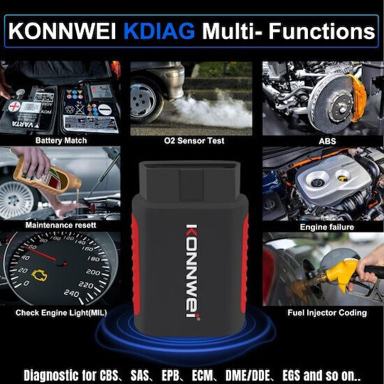 Konnwei Kdiag Διαγνωστικό Μηχανής Αυτοκινήτου Abs Srs Basic Bluetooth Obd 2